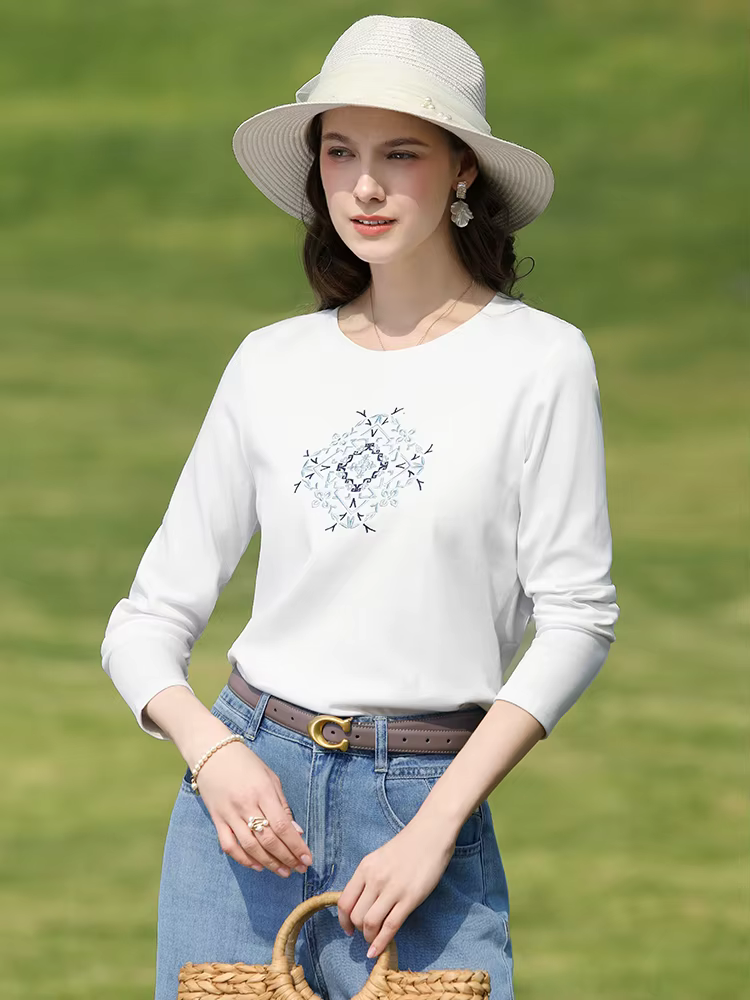 I BELIEVE YOU T-shirt blanc en coton à manches longues pour femme