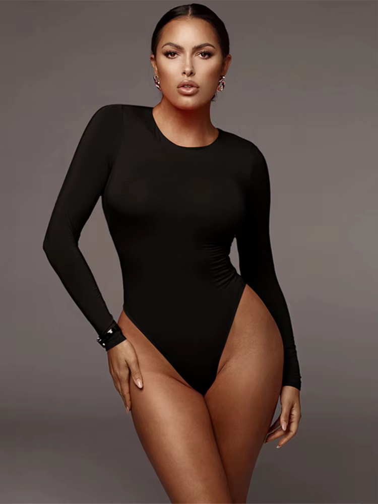 Body Top à manches longues et col rond pour femme