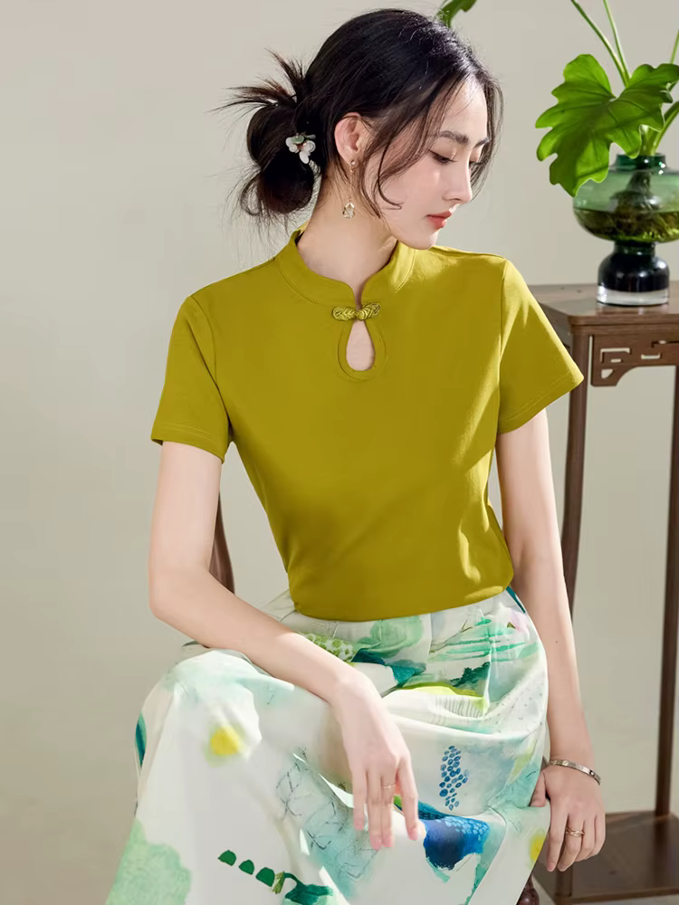Nouveau T-shirt de style chinois pour femmes Été