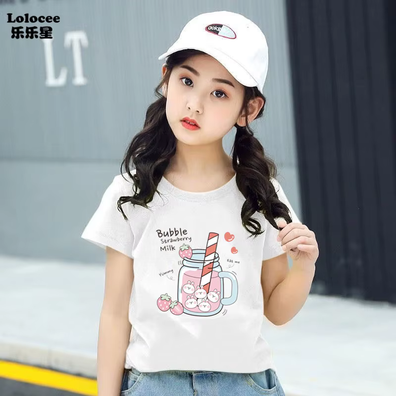 T-shirt imprimé graphique de jus de fraise pour filles