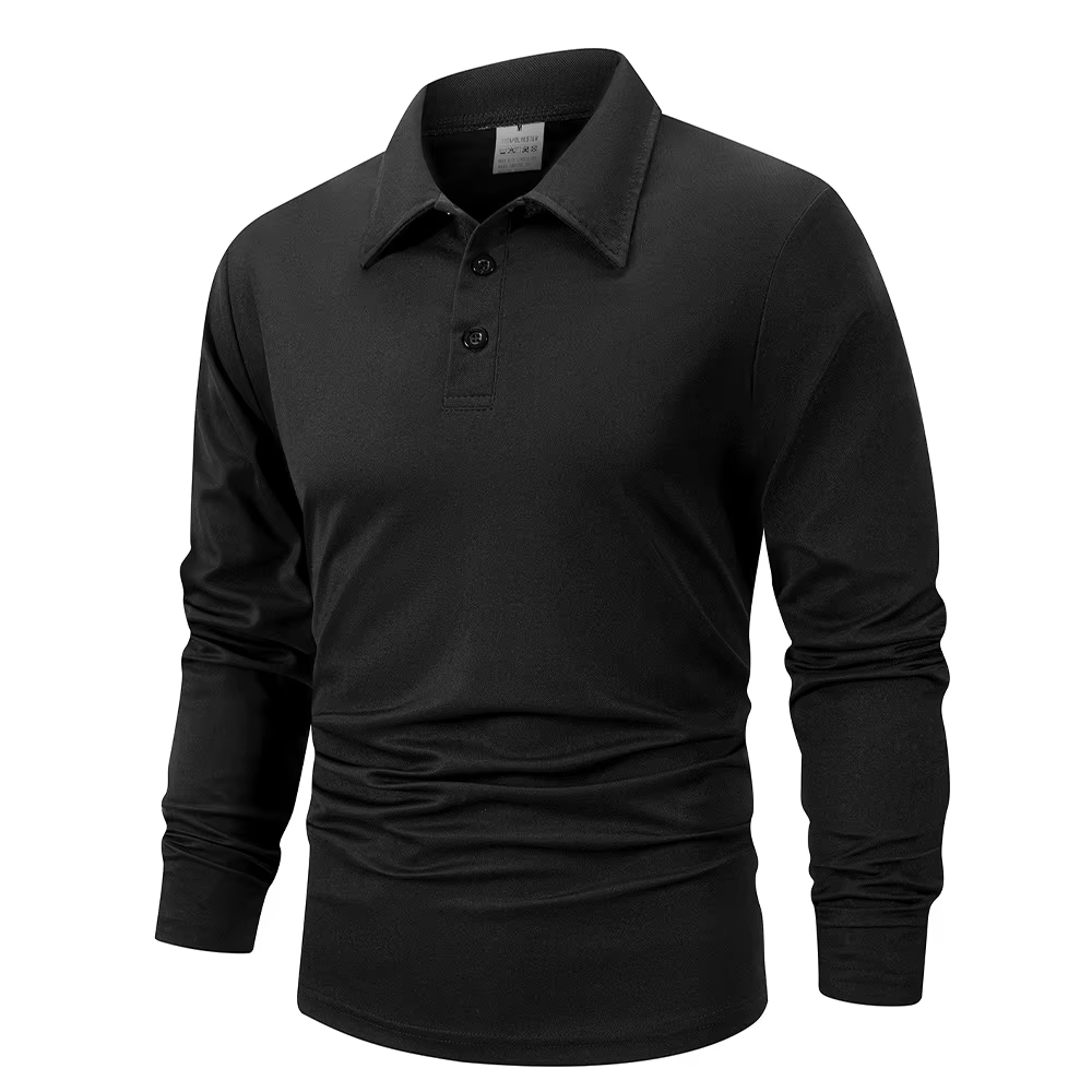 Printemps hommes d'affaires décontracté à manches longues Polo couleur unie à la mode respirant confortable Polos