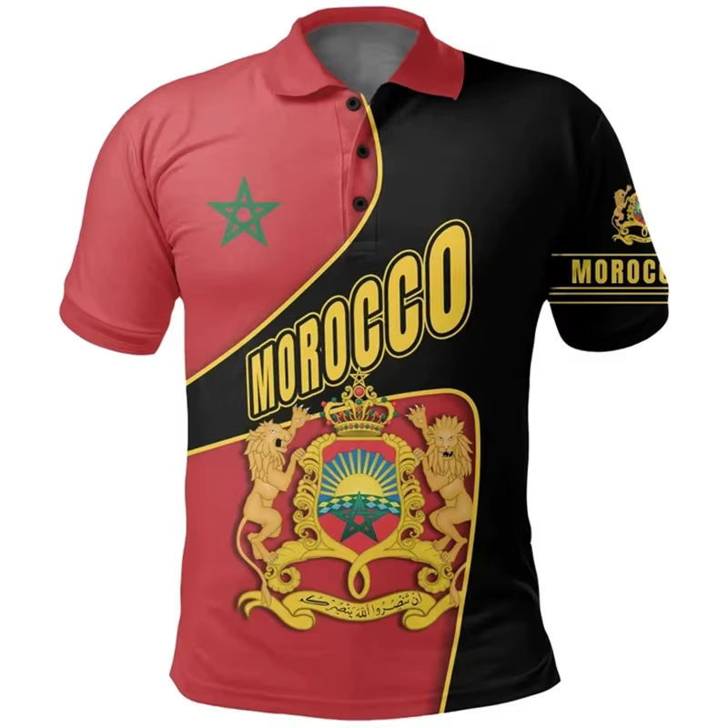 Polo Imprimé 3D avec Emblème National Marocain pour Homme et Femme