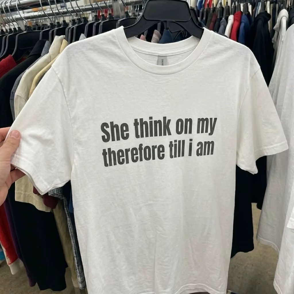T-shirt Streetwear Oversize Minimaliste avec Slogan Imprimé « She Think on My Therefore Till I Am Text Print »