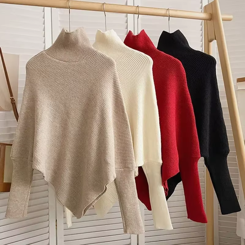 Pull Poncho en tricot asymétrique pour femmes