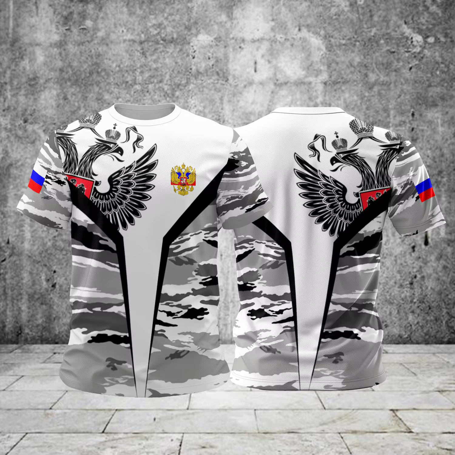 Russie hommes T-shirts décontracté ample col rond drapeau russe à manches courtes hauts