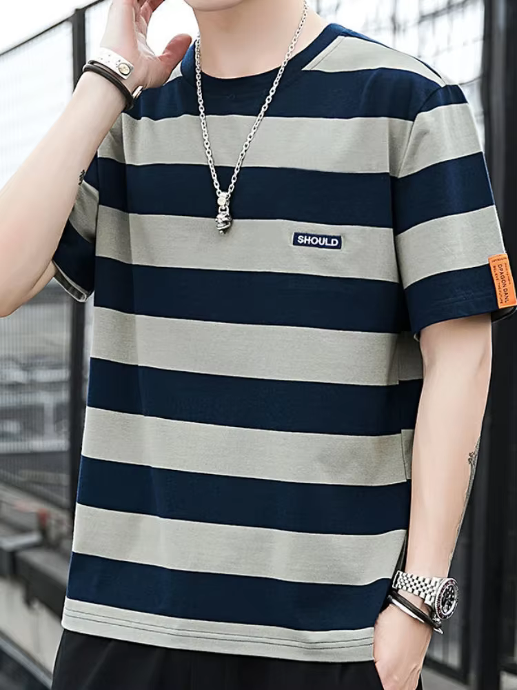 T-shirts pour hommes chemises amples hauts à rayure T-shirt