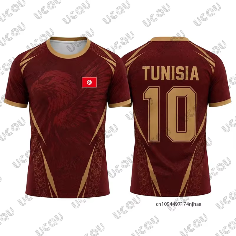 Nouveau maillot de football d'été à imprimé drapeau tunisien pour hommes et femmes