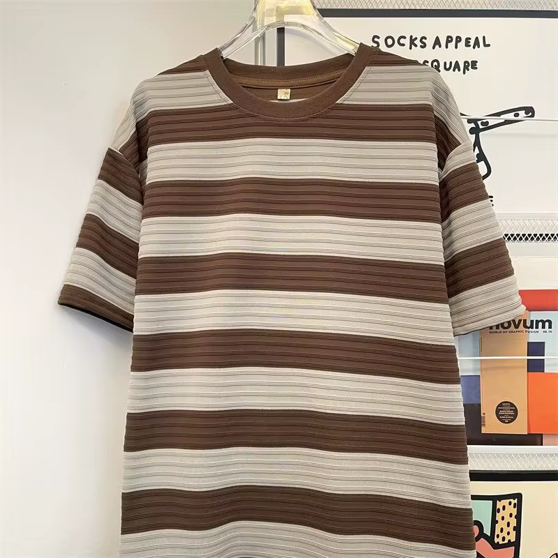 T-shirts rayés style preppy d'été pour hommes