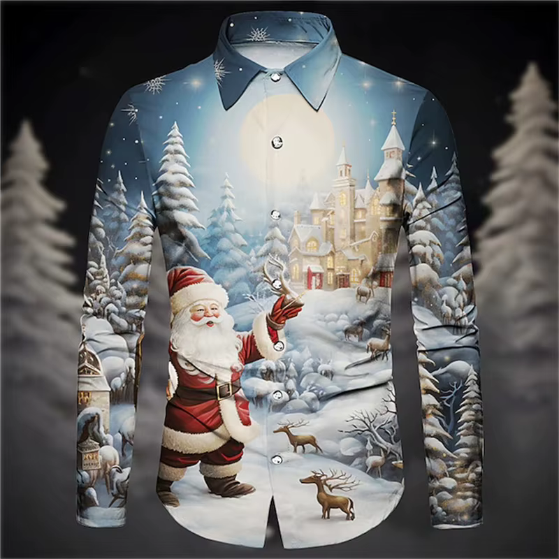 Chemise de noël imprimée père noël pour hommes