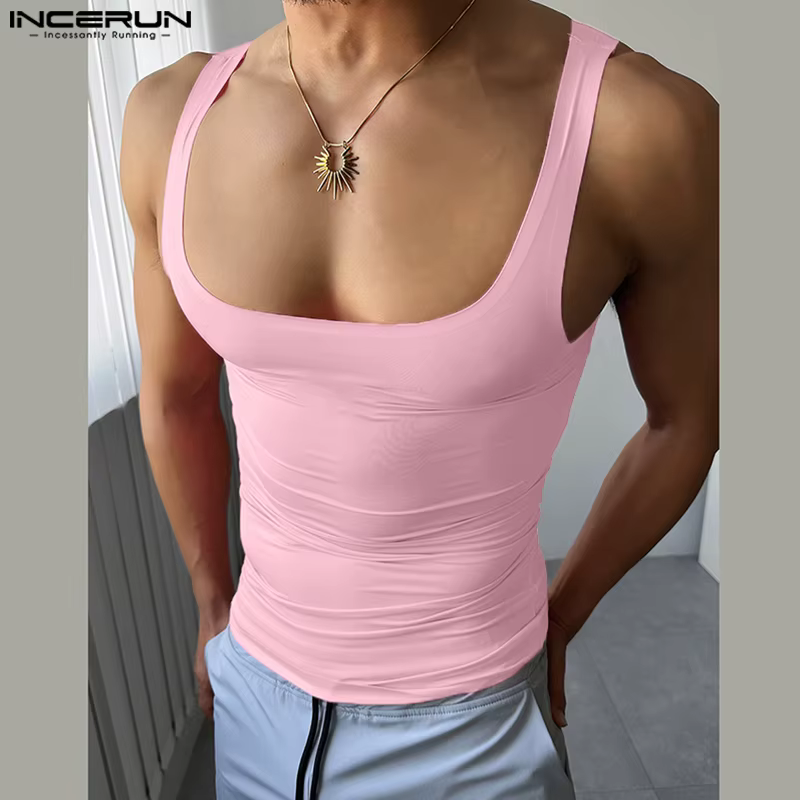 Été hommes débardeurs mode Sexy hauts sans manche INCERUN décontracté haut t-shirt surdimensionné couleur unie vêtements
