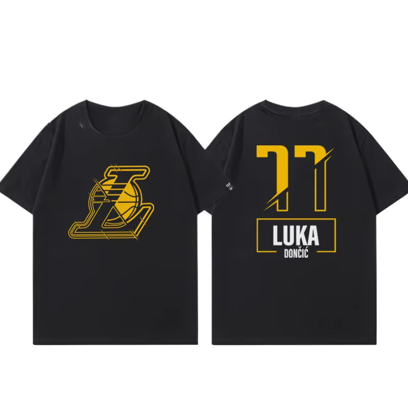 T-shirt à manches courtes Lakers Luka Doncic pour hommes et femmes, uniforme d'entraînement de basket-ball américain, imprimé décontracté et ample