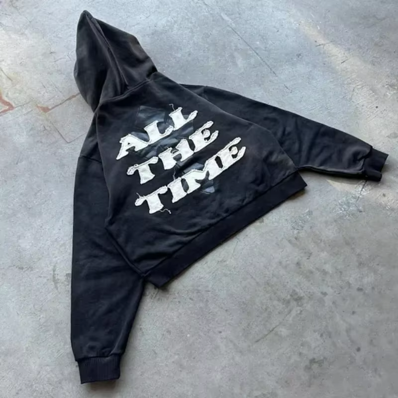 Sweat à capuche zippé surdimensionné brodé pour hommes et femmes