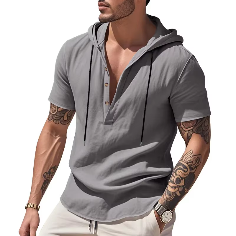 Chemise ample en lin à manches courtes pour hommes