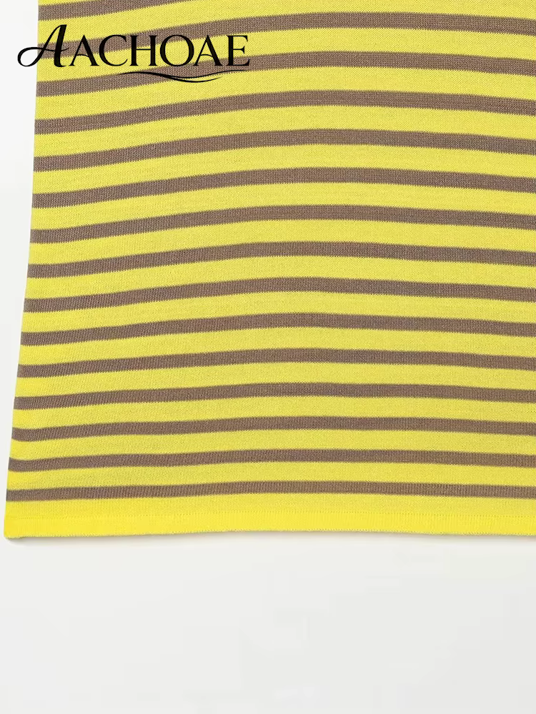 AACHOAE T-shirt en tricot rayé pour femme
