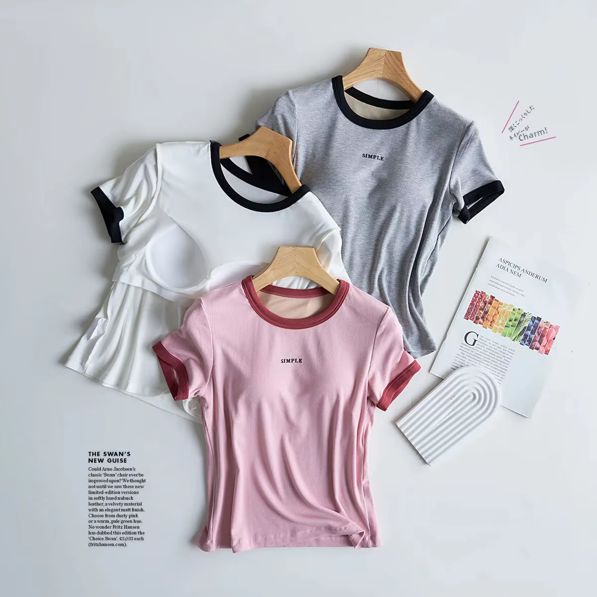 No-Pad intégré décontracté à manches courtes col rond T-Shirt femmes été sans soutien-gorge porter des vêtements