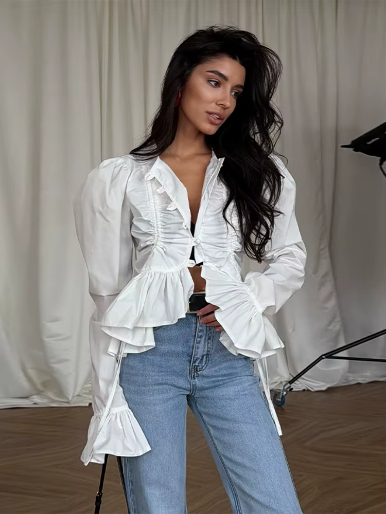 Chemisier Élégant Chic pour Femme à Manches Évasées