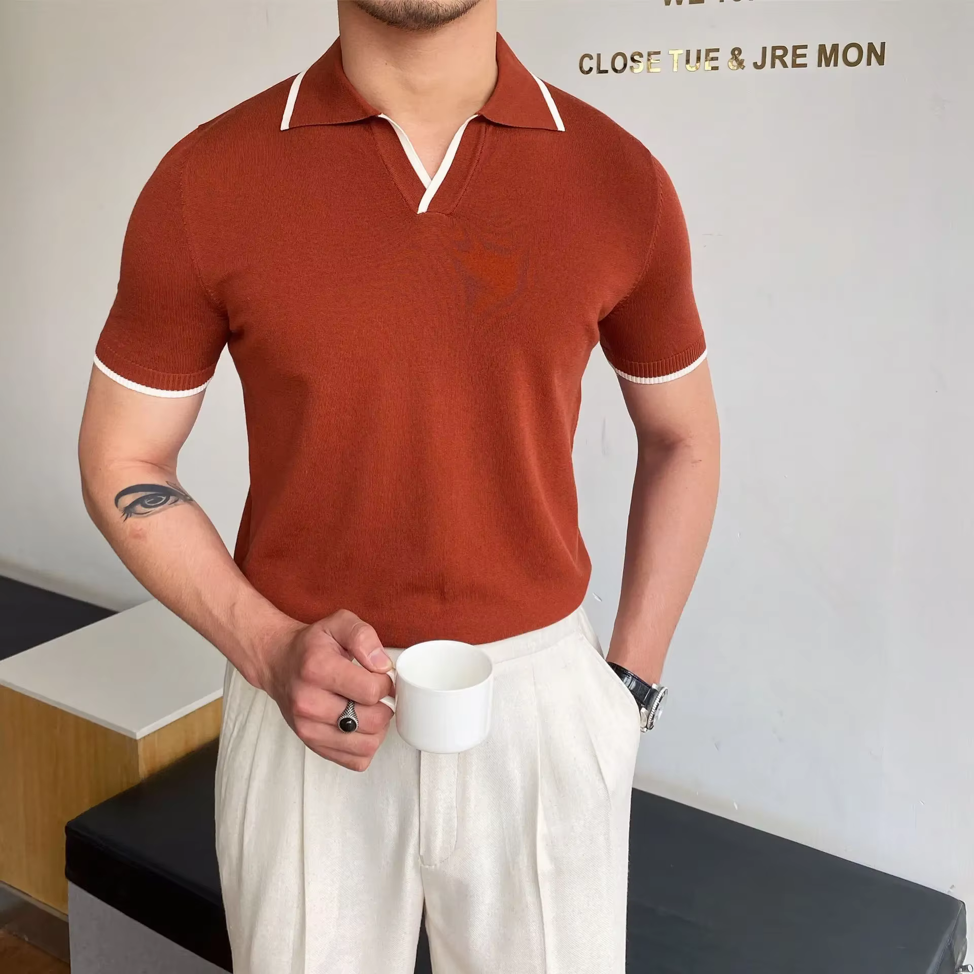 Polo homme T-shirt manches coudières mode col