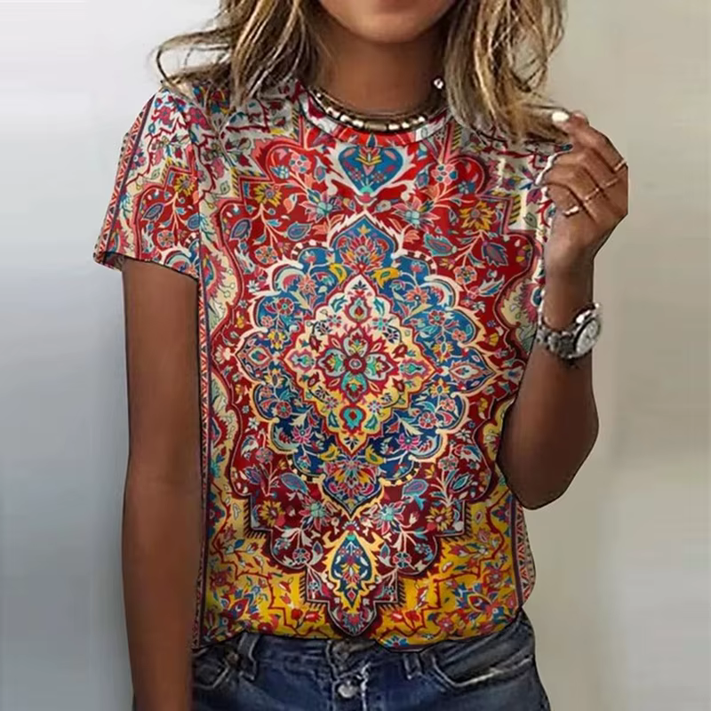 T-shirt à manches courtes et col rond pour femme