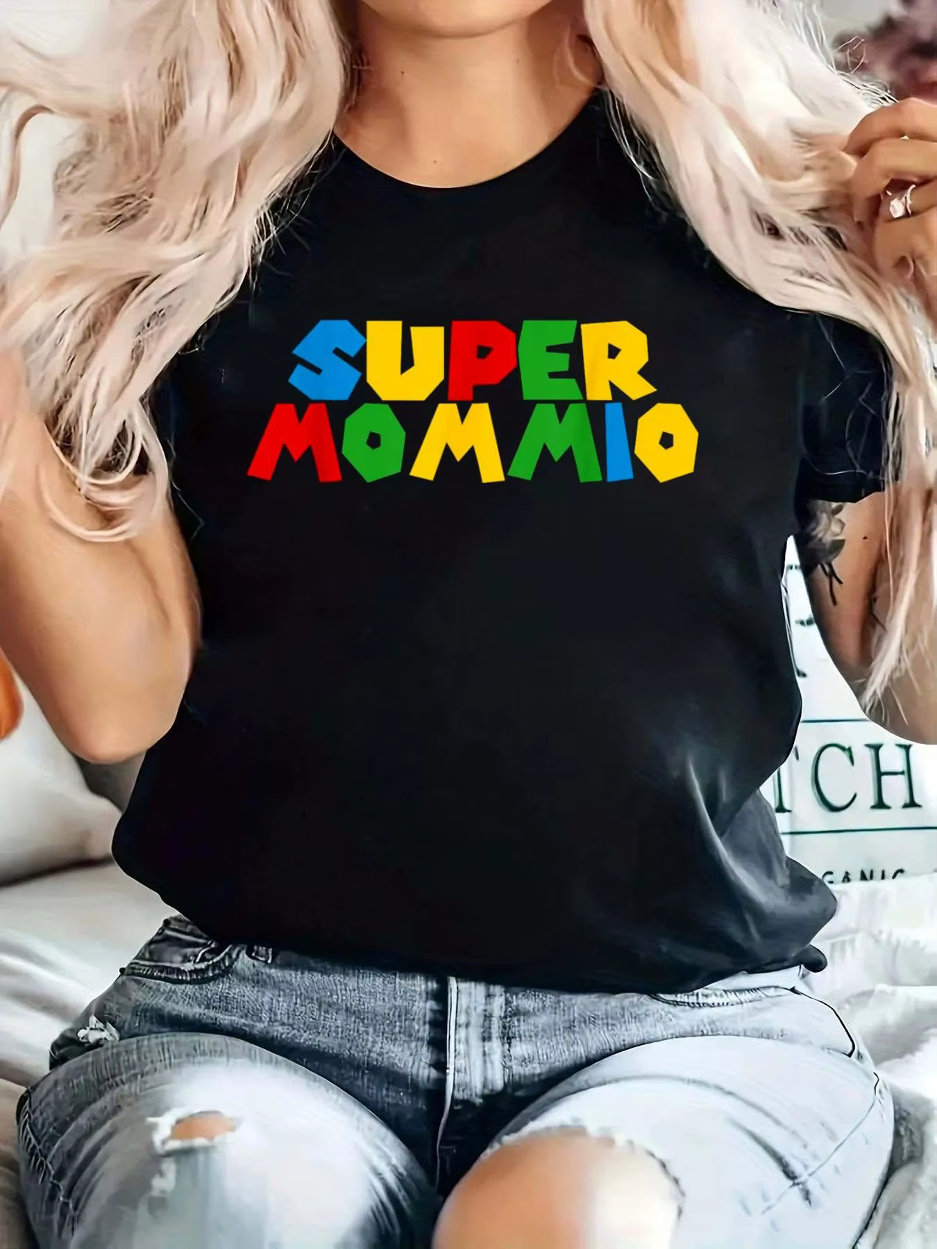 Super Mommio T-shirt imprimé avec texte coloré