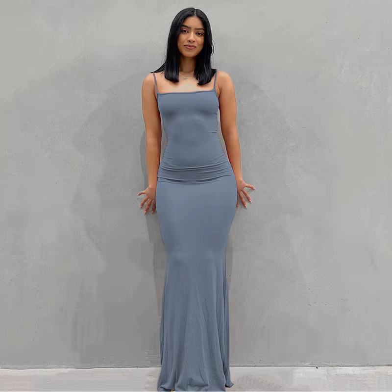 Nouvelles robes 2025 femme mode été couleur unie Sexy mince Camisole jupes