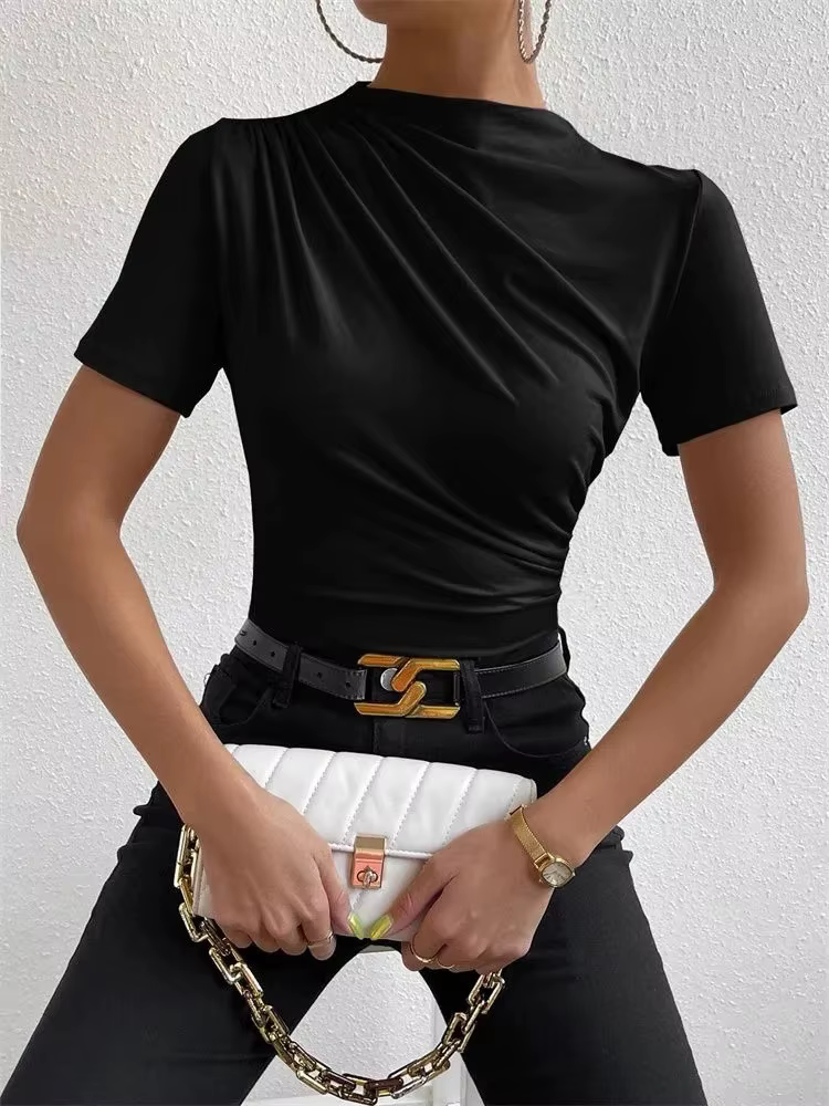 T-shirt froncé à manches courtes pour femmes