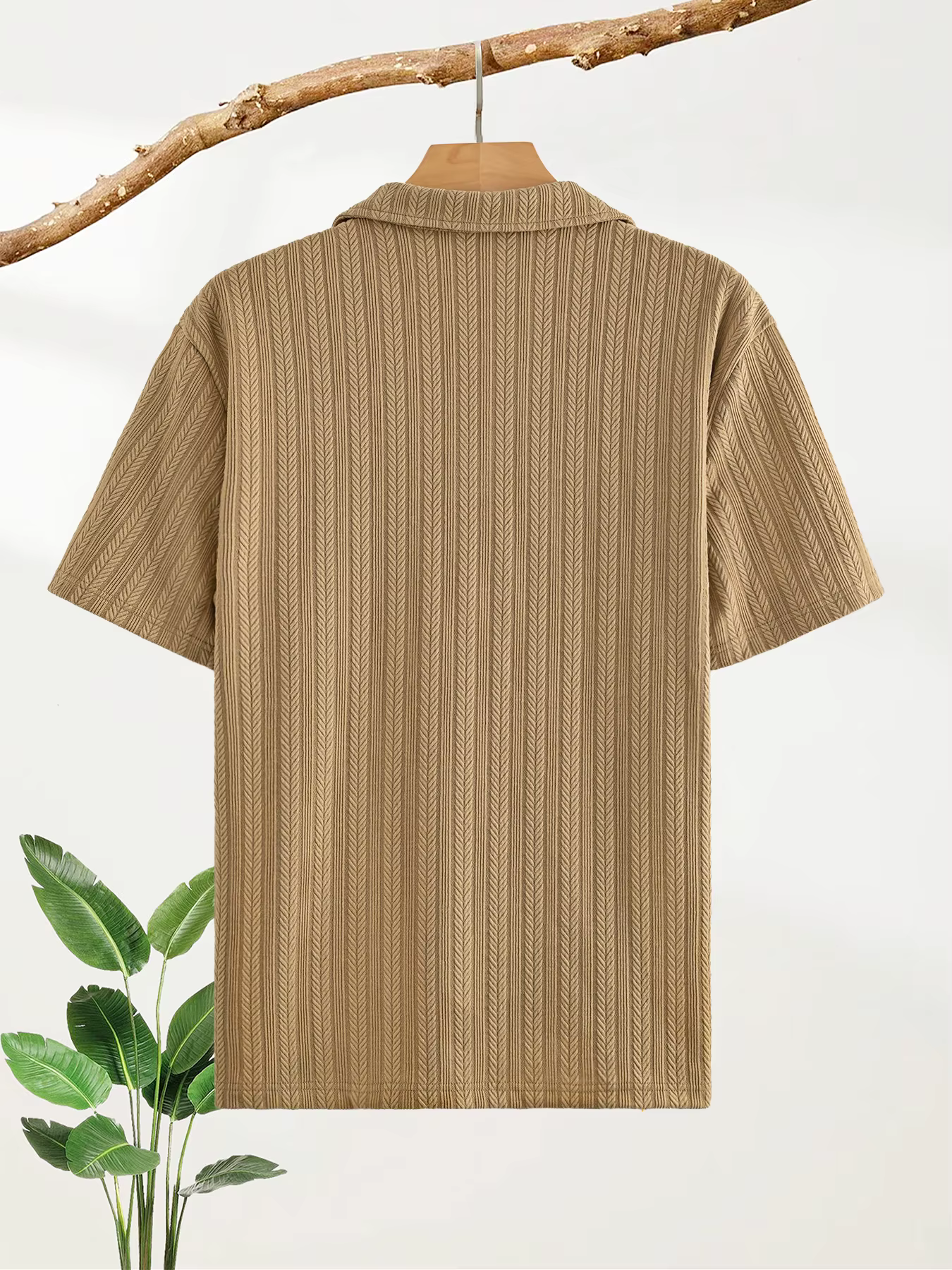 Polo pour homme en tricot jacquard tridimensionnel à manches courtes avec col demi-zip en V