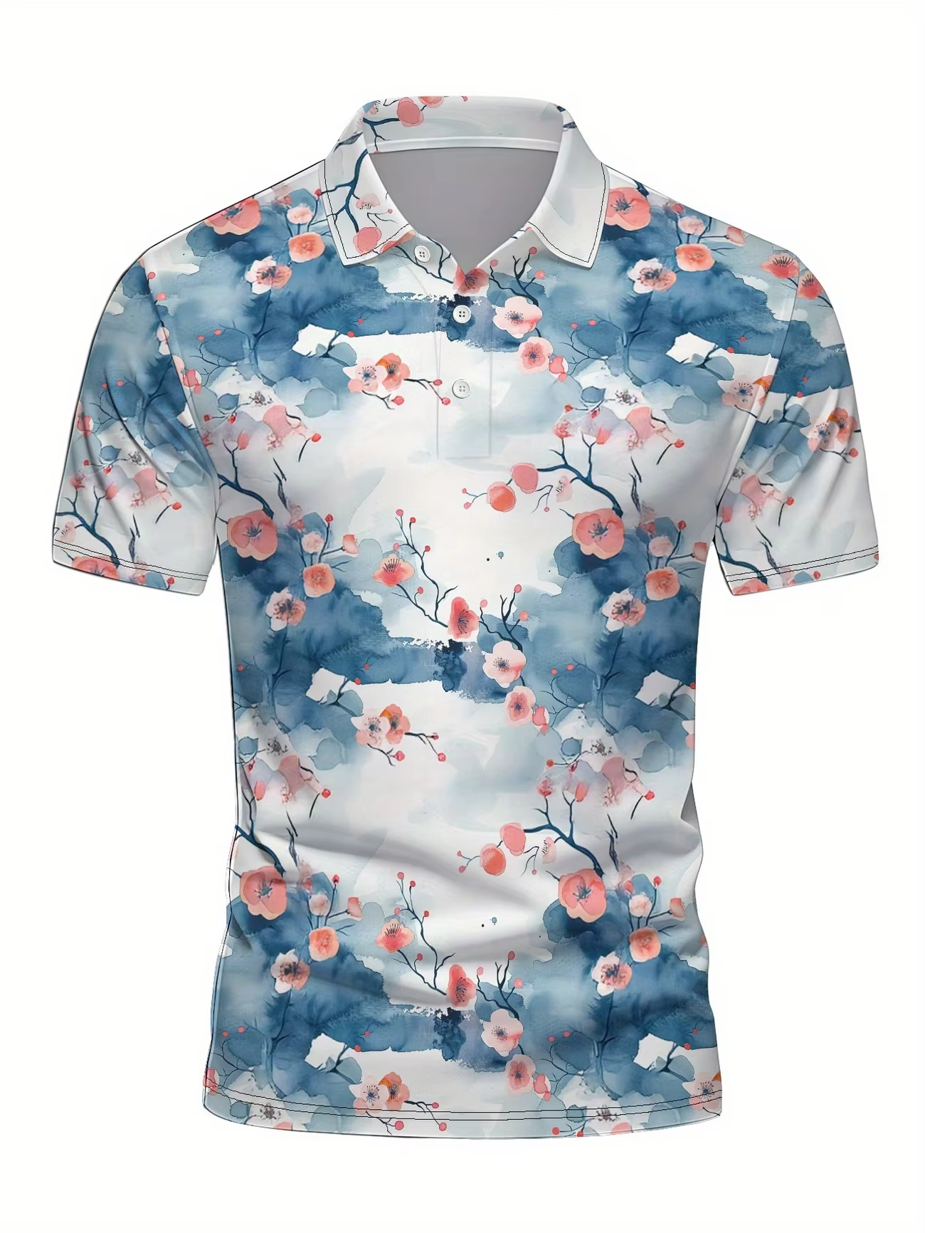 Polo à motif de fleurs de cerisier japonais pour hommes et femmes