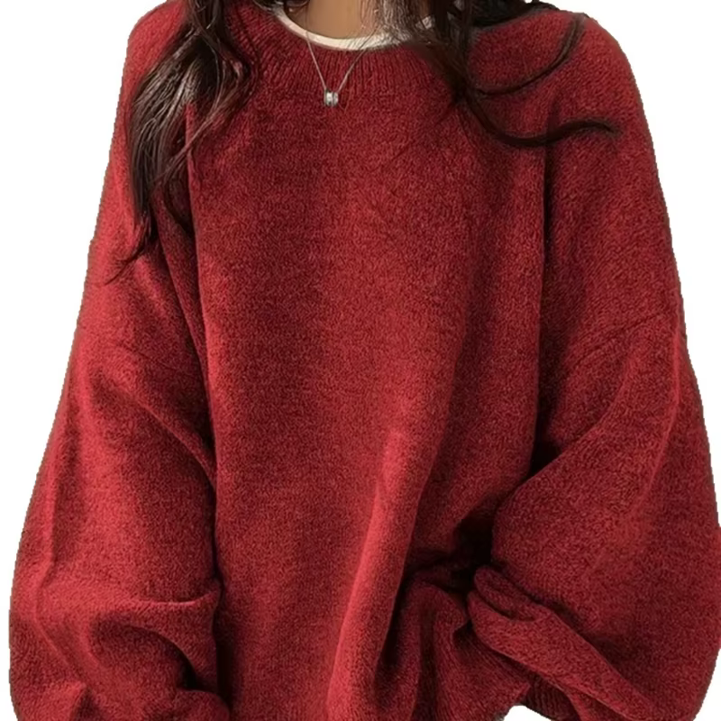 Pull femme à col rond ample en automne et en hiver 2025