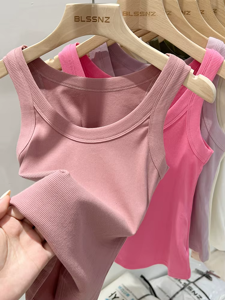 Femmes solide col rond côtelé débardeur Camisole