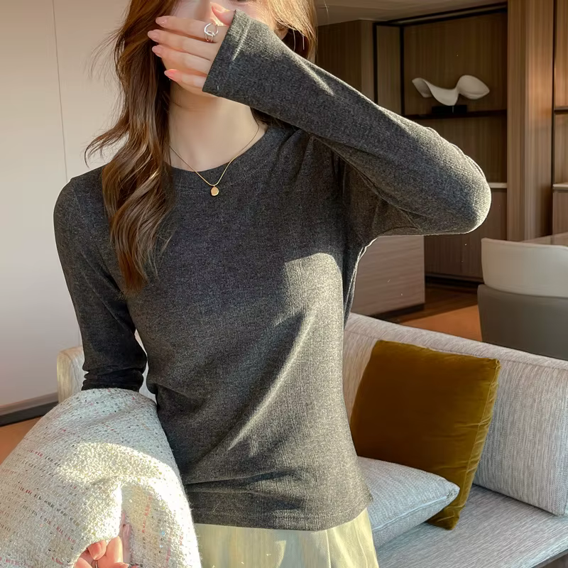T-shirt à manches longues et col rond pour femme