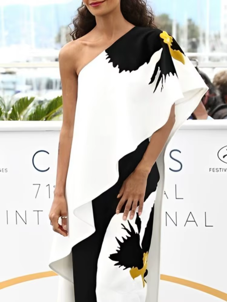 Haut asymétrique imprimé à volants pour femme Bonboho