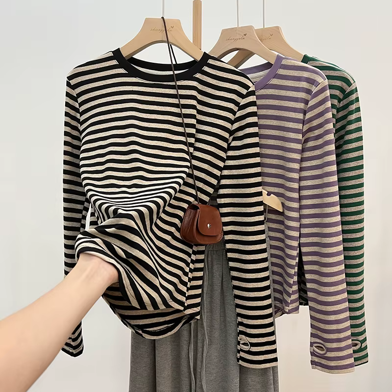 Chemise rayée d'allaitement à col rond pour femme