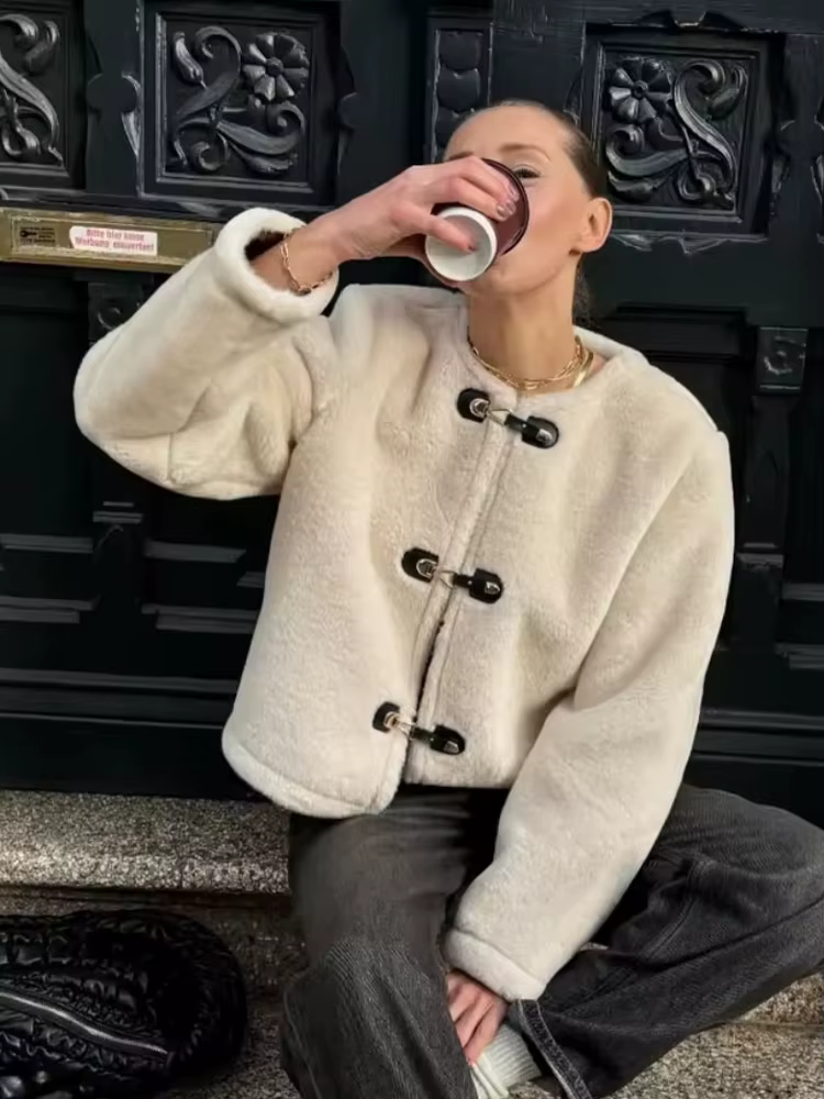 HH femmes hiver manches longues réversible veste mode décontracté ample manteau court femme noeud boucle poche col rond