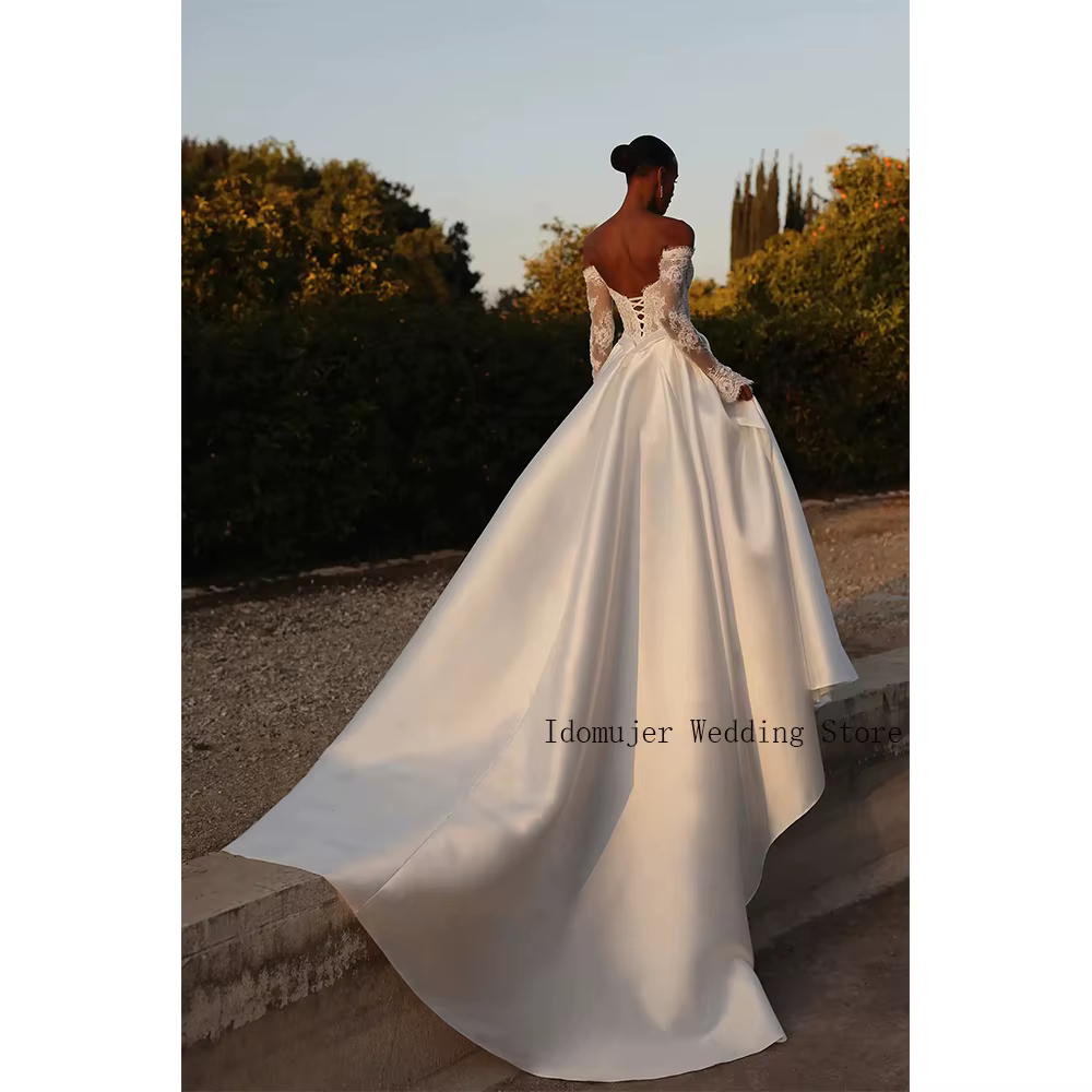 Robe De mariée De luxe en dentelle, épaules dénudées, Sexy, fente haute, en Satin, Corset élégant, dos nu, personnalisée