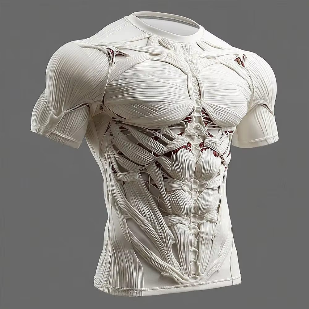 T-shirts Horreur Squelette Musculaire Humain Imprimé 3D Homme Femme Manches Courtes Col Rond Hauts Décontractés
