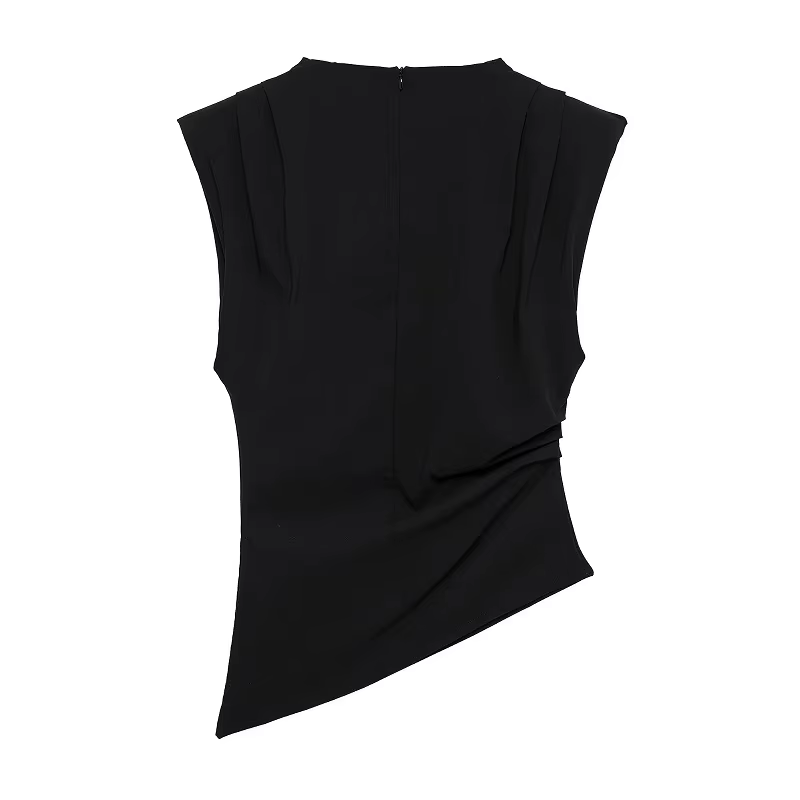 MUJER débardeur asymétrique femme froncé hauts sans manche pour femmes col haut