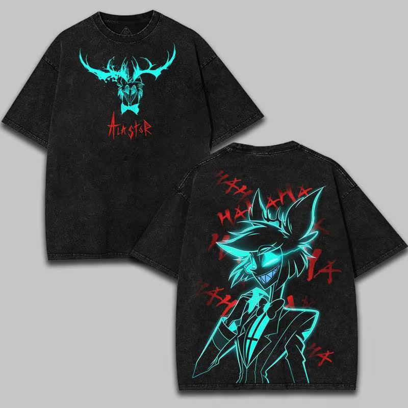 Alastor Hazbin hôtel graphique T-shirt hommes femmes vêtements rue mode lavé surdimensionné