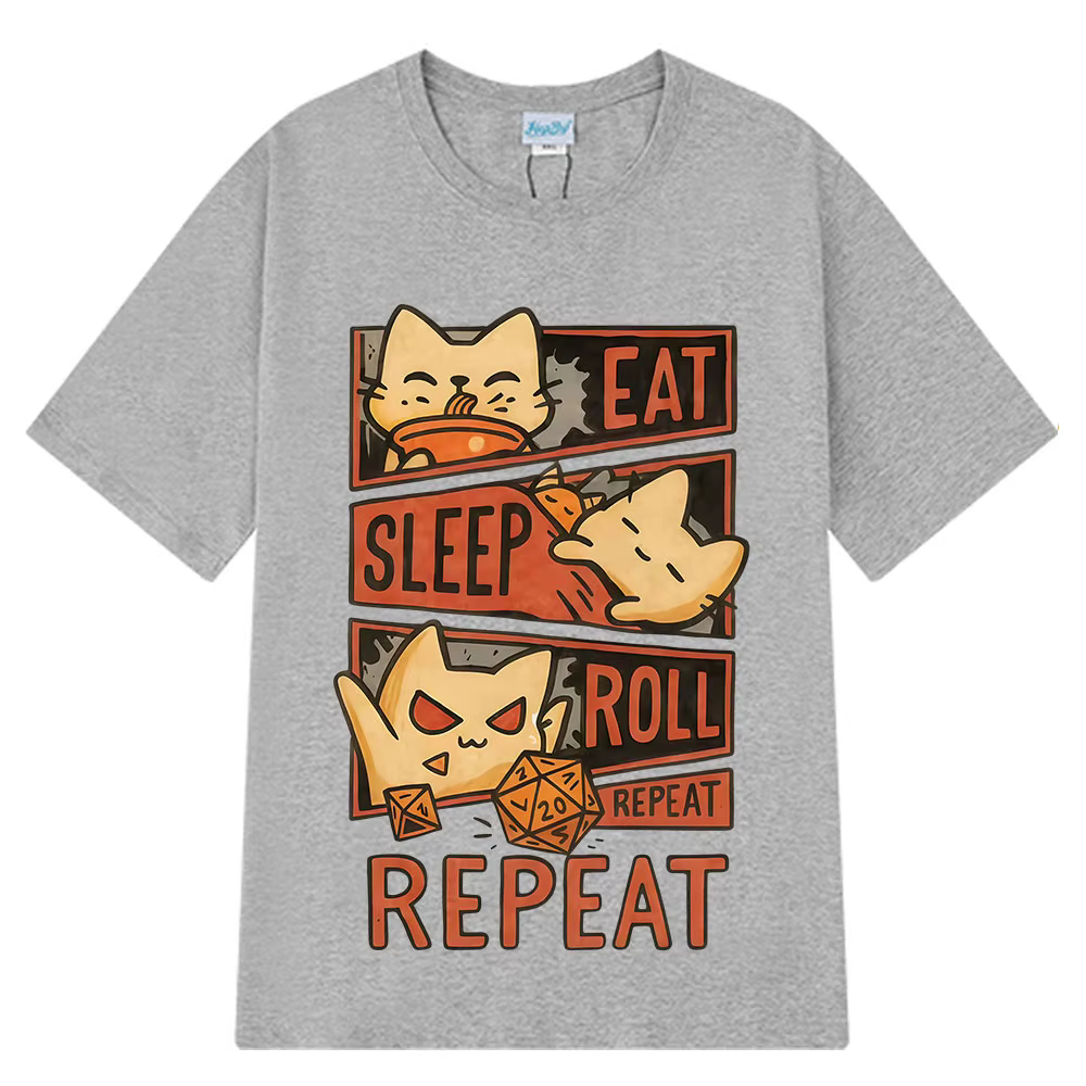Chat fantaisiste DnD drôle Meme t-shirt hommes femmes Vintage lâche T-shirts été col rond coton à la mode surdimensionné