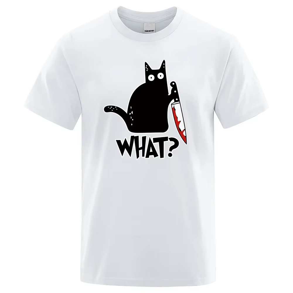 T-shirt imprimé dessin animé drôle de couteau et de chat pour hommes