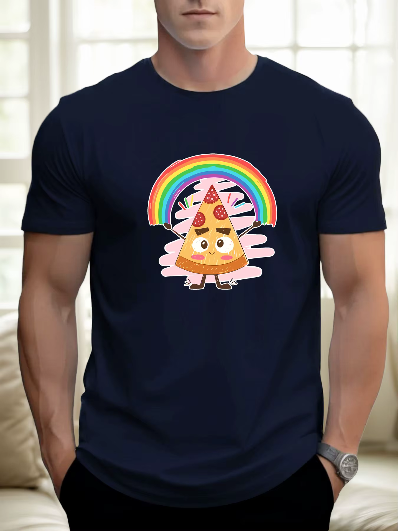 T-shirts pour hommes pizza 100 % coton impression graphique été t-shirt col rond décontracté respirant style de rue haut quotidien