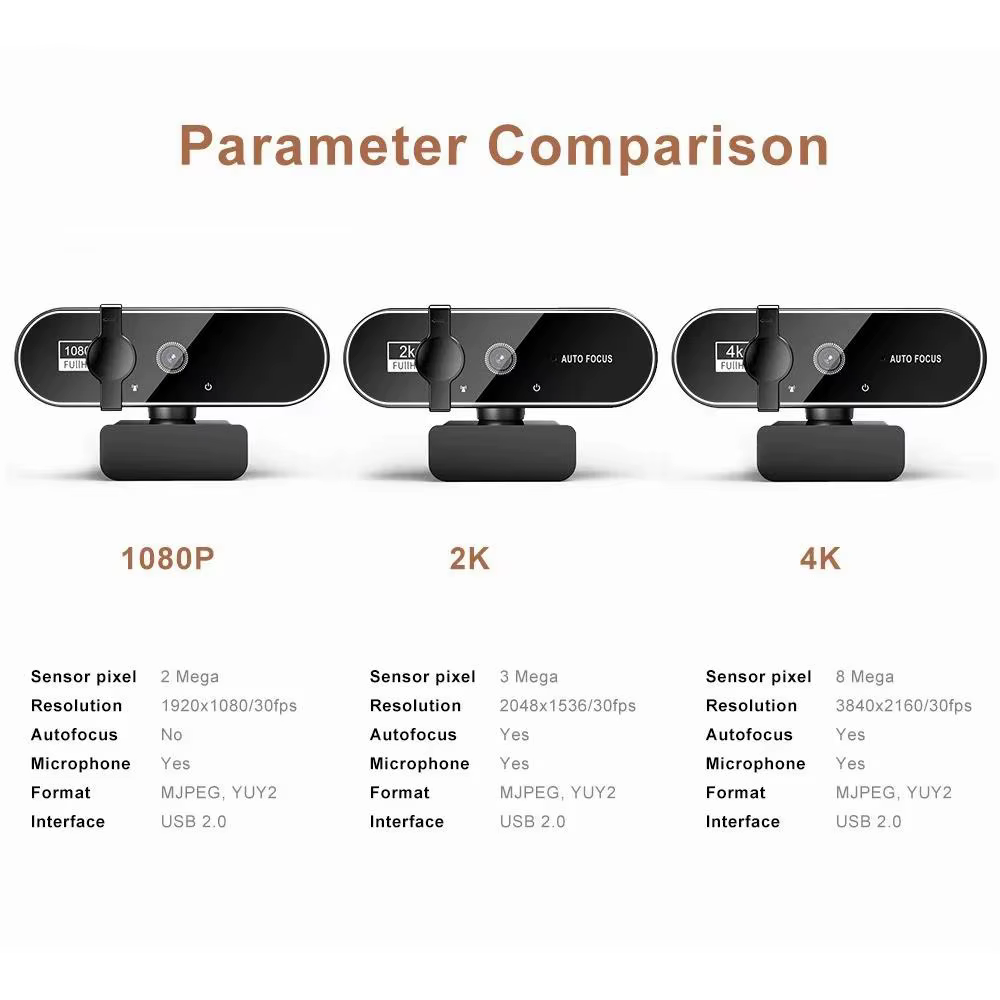Webcams 4K USB caméra Web avec Microphone Autofocus 2K