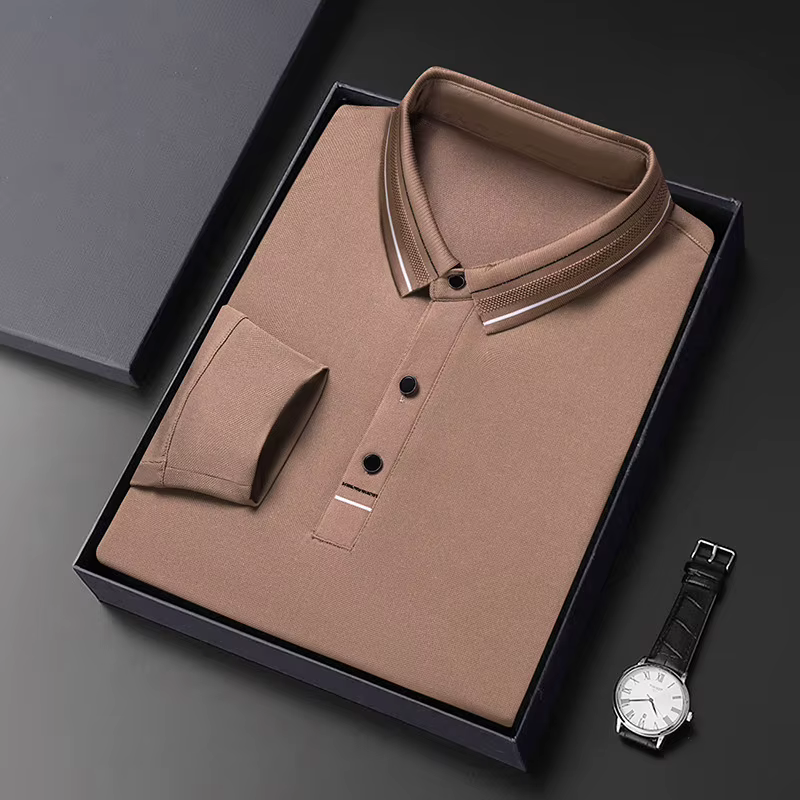 Polo à manches longues pour hommes d'âge moyen, printemps-automne