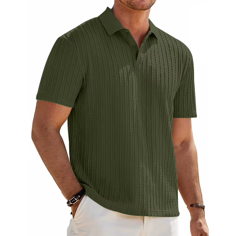Polo à manches courtes boutonné en maille jacquard décontracté pour homme