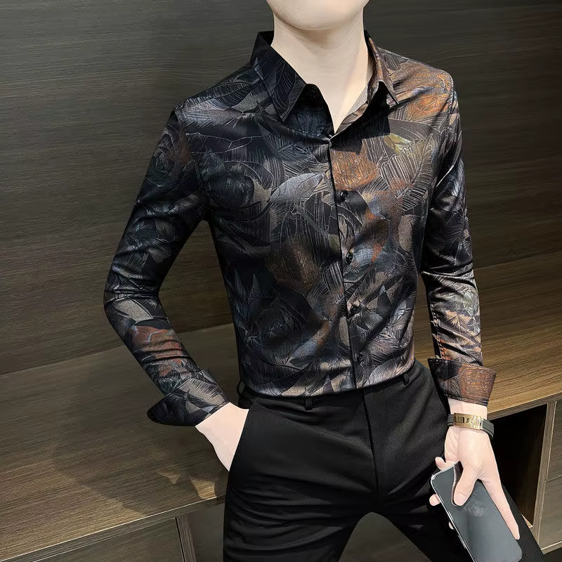 Chemise florale homme à manches longues printemps et automne été mince mode