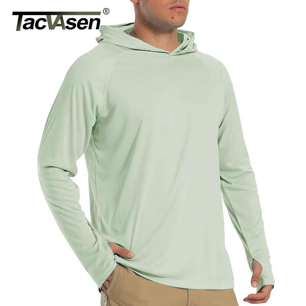 TACVASEN Protection solaire T-Shirts hommes à manches longues à capuche décontracté résistant aux UV