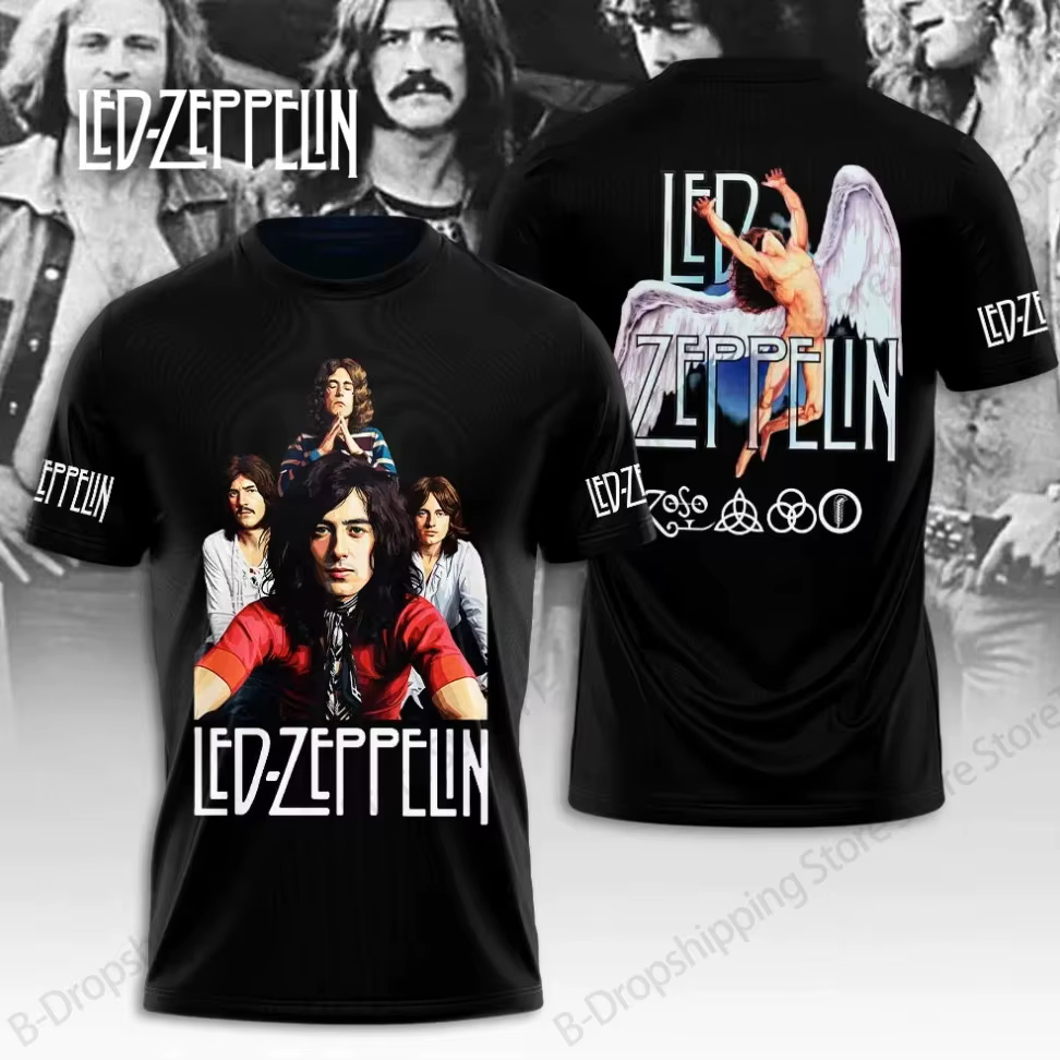 Nouveau T-shirt imprimé en 3D vintage Led Zeppelin pour hommes et femmes