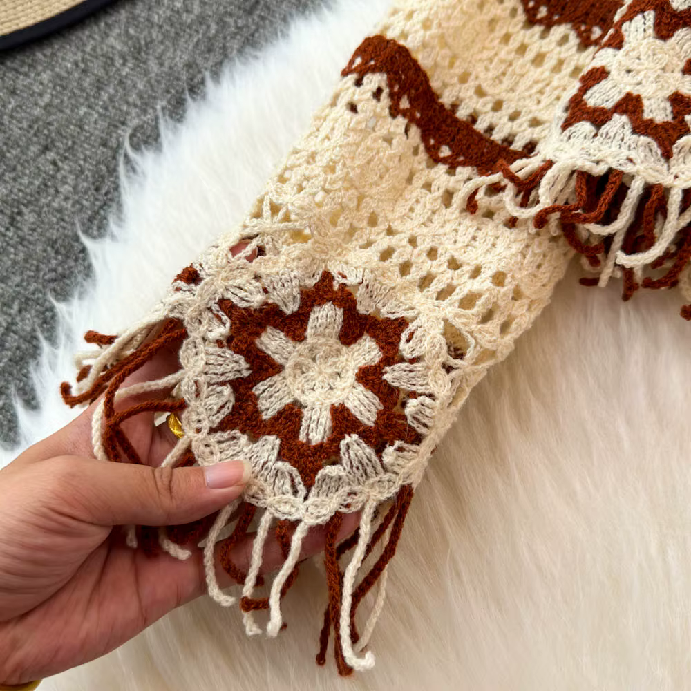 Haut en tricot au Crochet brodé à fleurs