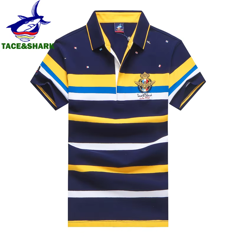 TACE & SHARK-Polo brodé de requin à rayures pour hommes