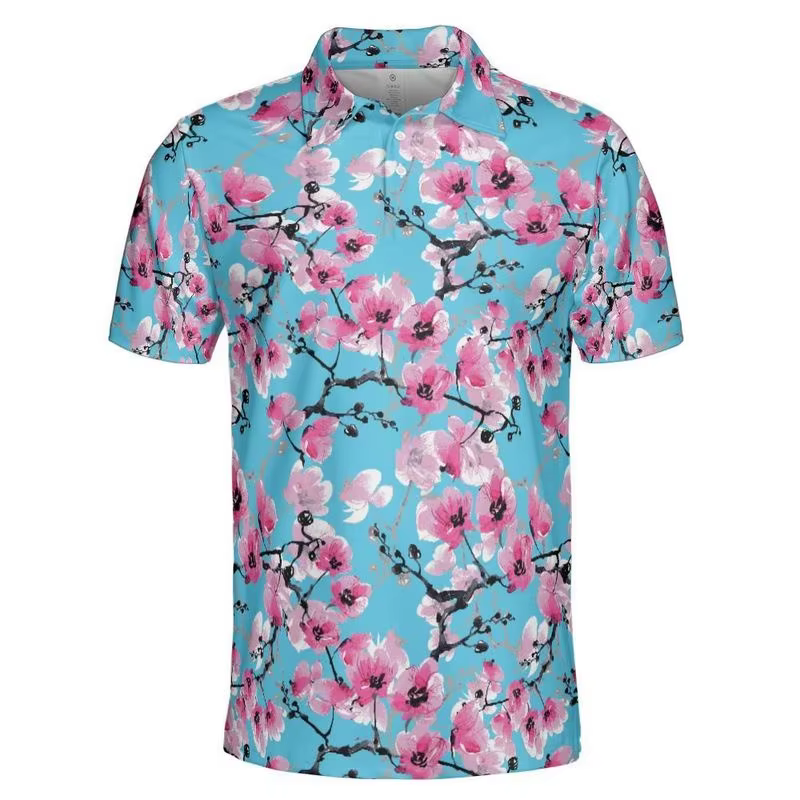 Polo en fleurs de cerisier roses pour hommes