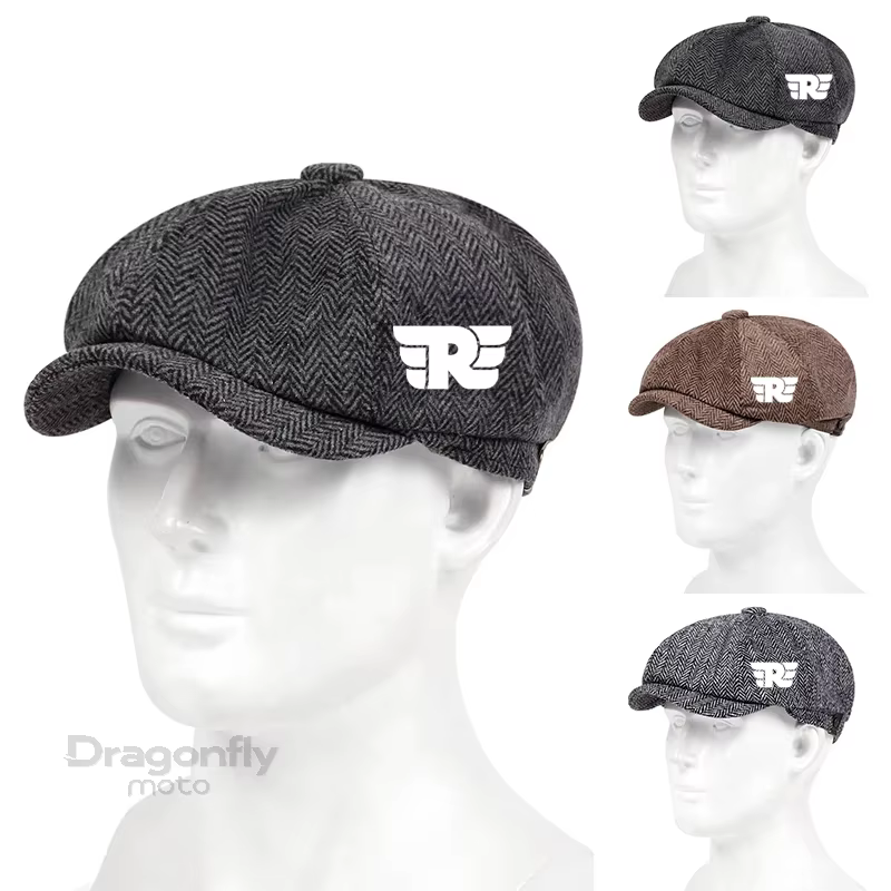 Casquette plate rétro pour homme, logo royal, béret britannique, mélange de laine, vintage, tweed à chevrons, casquette décontractée pour homme, casquette plate pour Royal Enfield